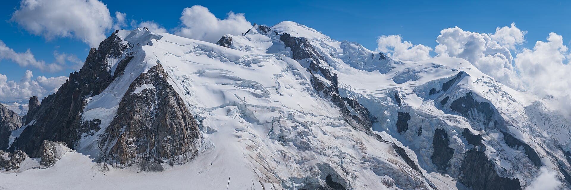 Mont Blanc du Tacul, Mont Maudit and Mont Blanc from the Aiguille du Midi
