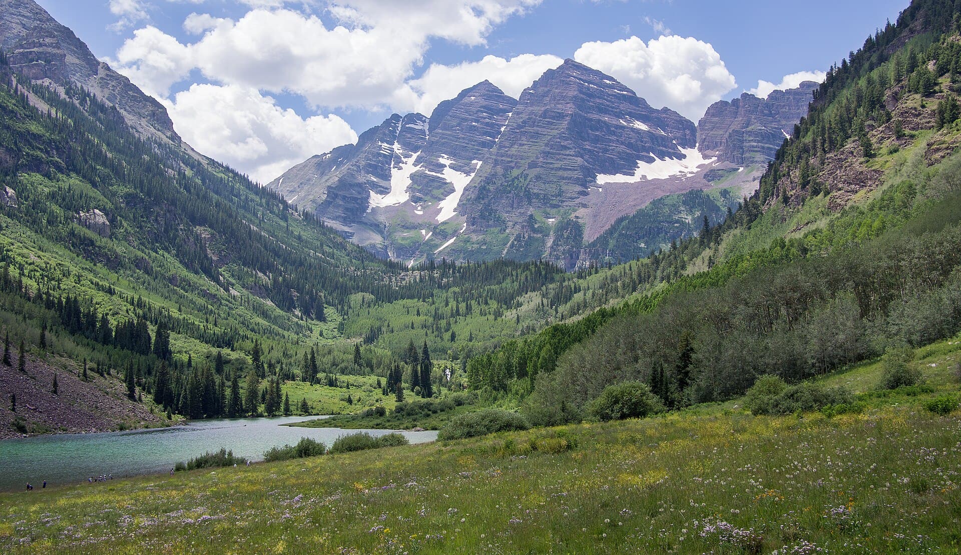 The Maroon Bells above the valley floor