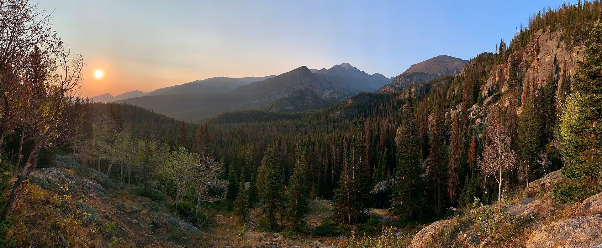 Longs Peak at sunrise from the Dream Lake trail