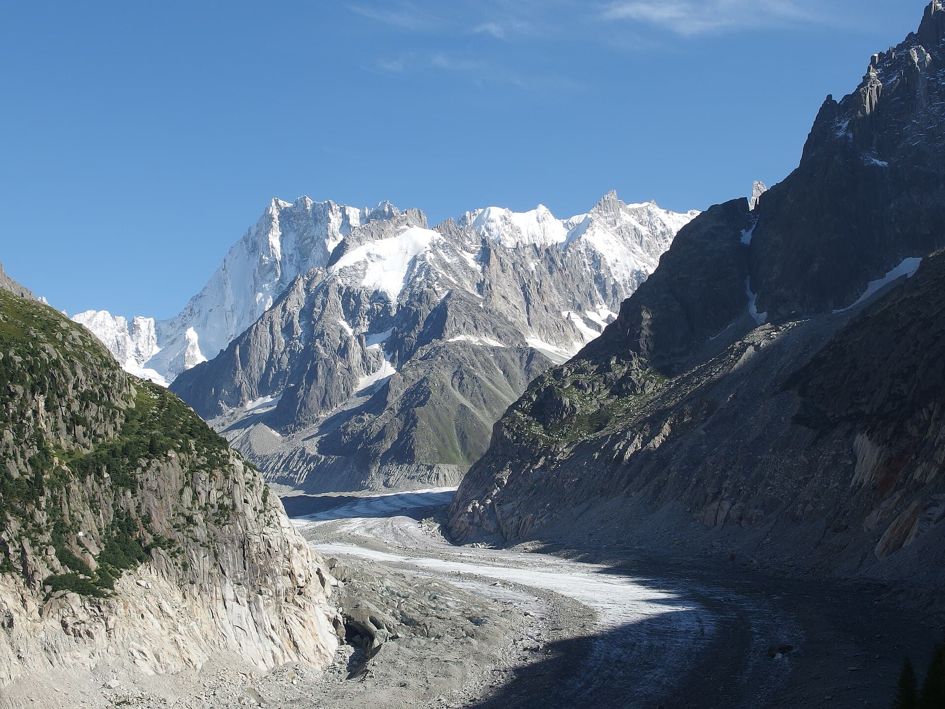 The Mer de Glace from Montenvers, with the Grandes Jorasses behind