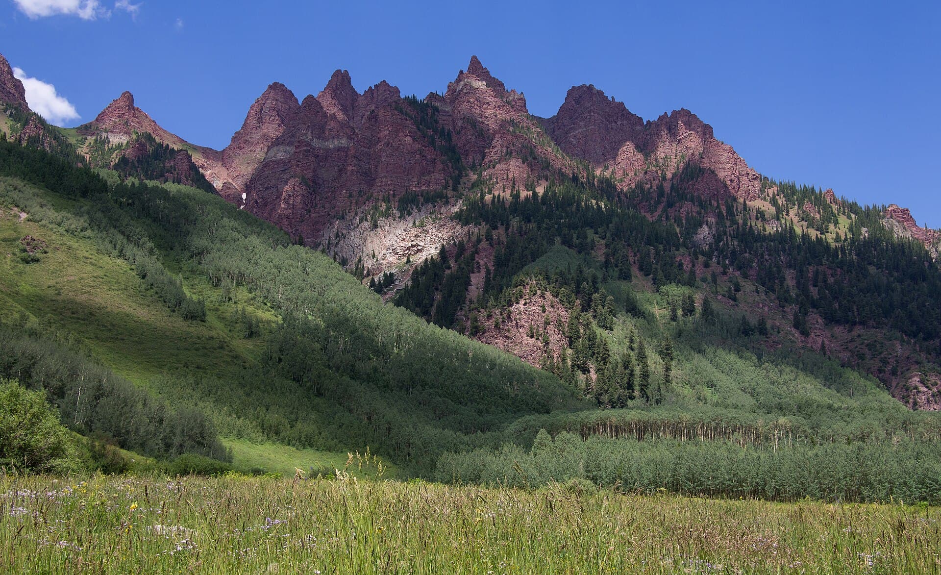 The red spires of the Maroon Bells