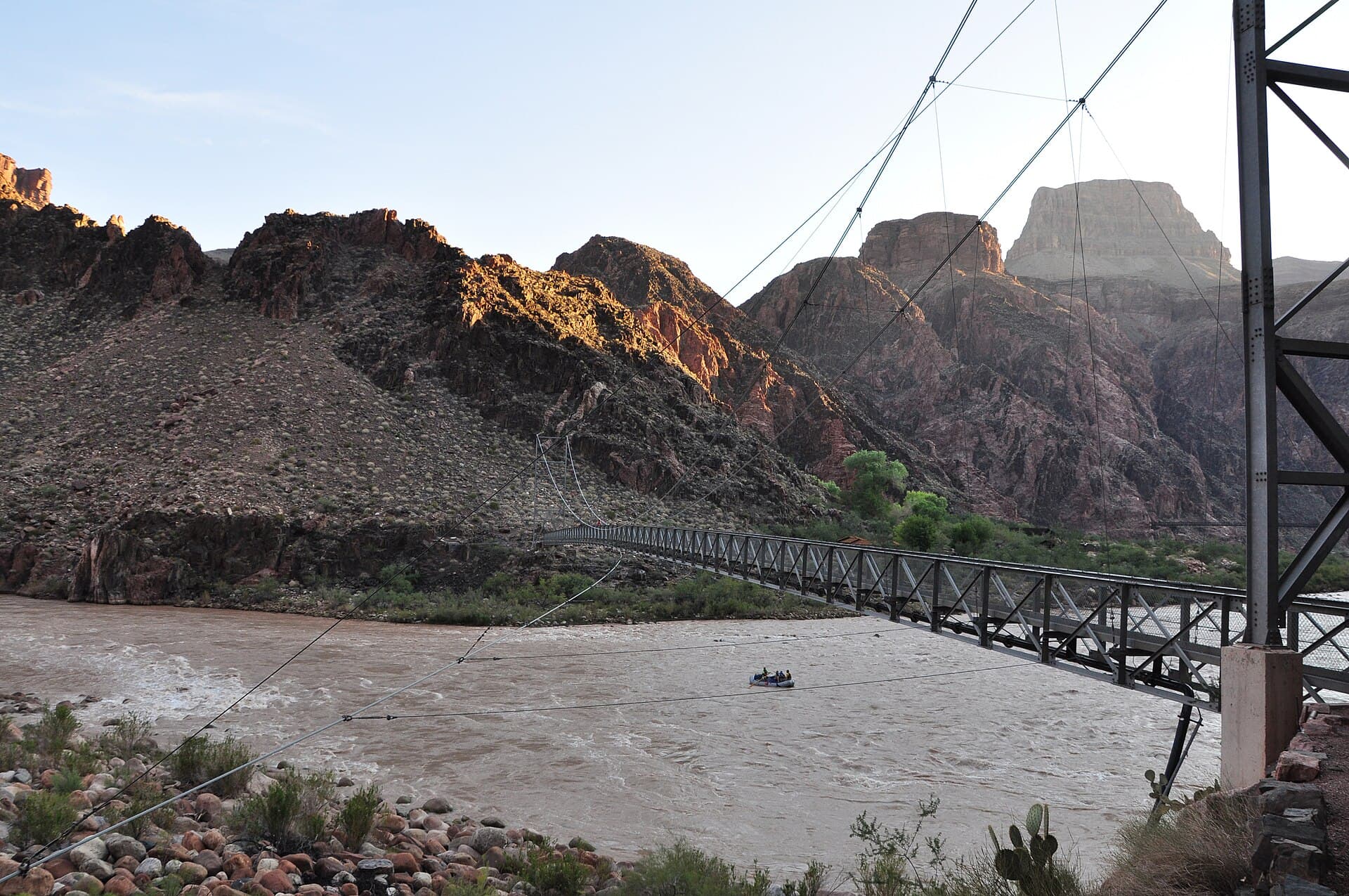 The Colorado River and Silver Bridge deep in the Grand Canyon