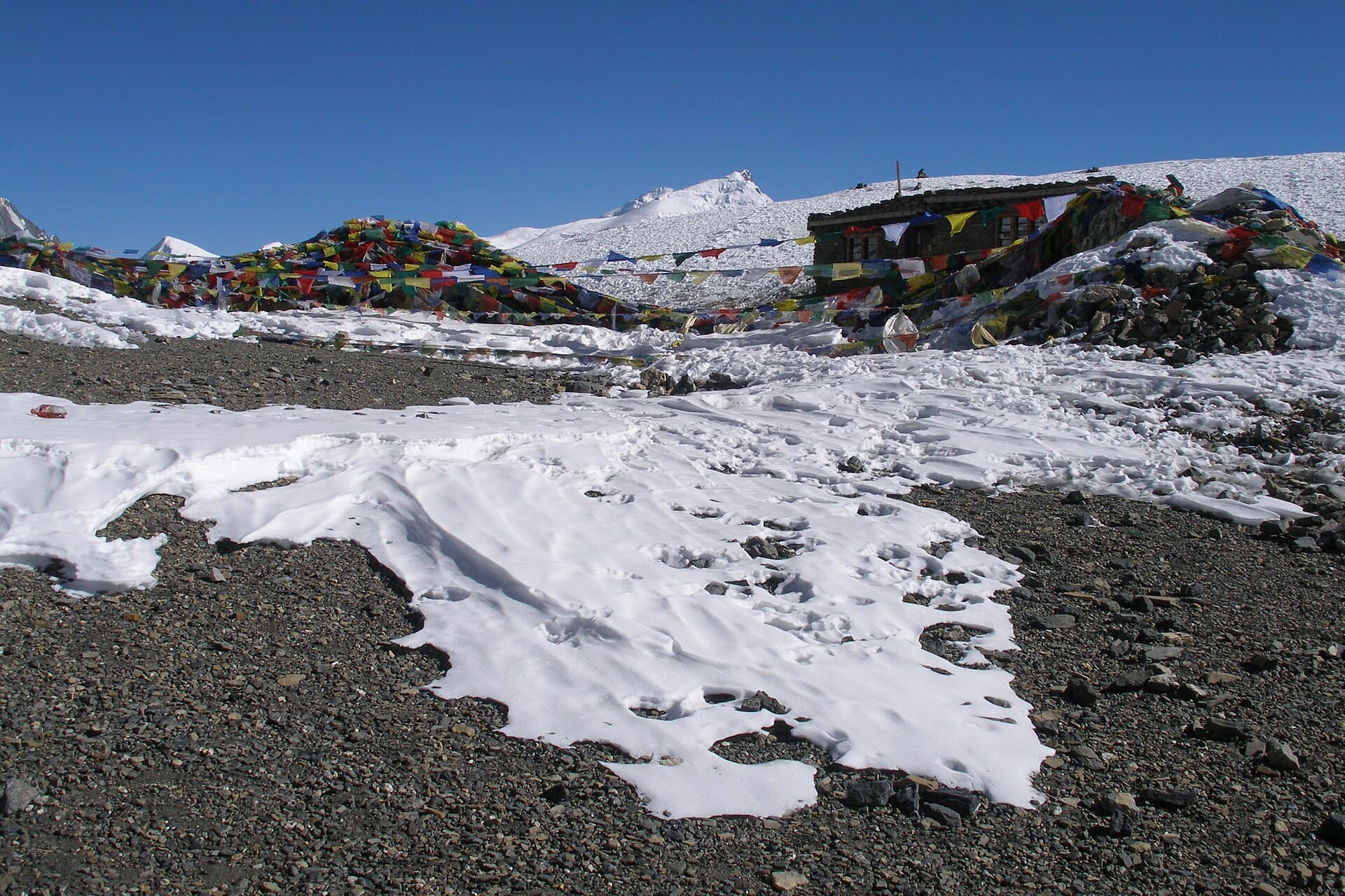 Prayer flags on the Thorong La, 5,416 m